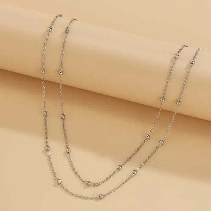 Vintage Silver Round Bead Multi-Layered Pendant Necklace for Women 2024