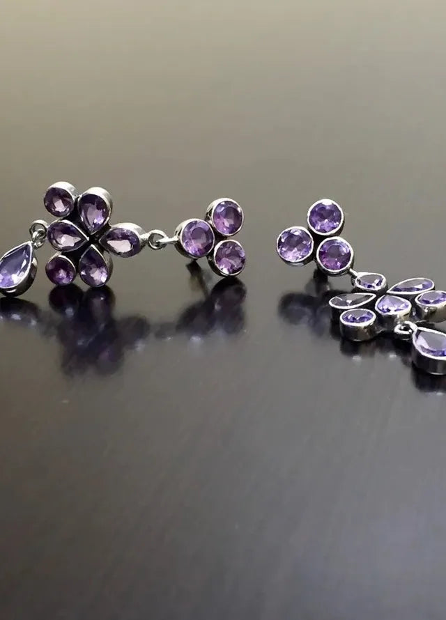 Vintage Bohemian Women's Purple Crystal Drop Earrings Ethnic Pendant Jewelry Gift