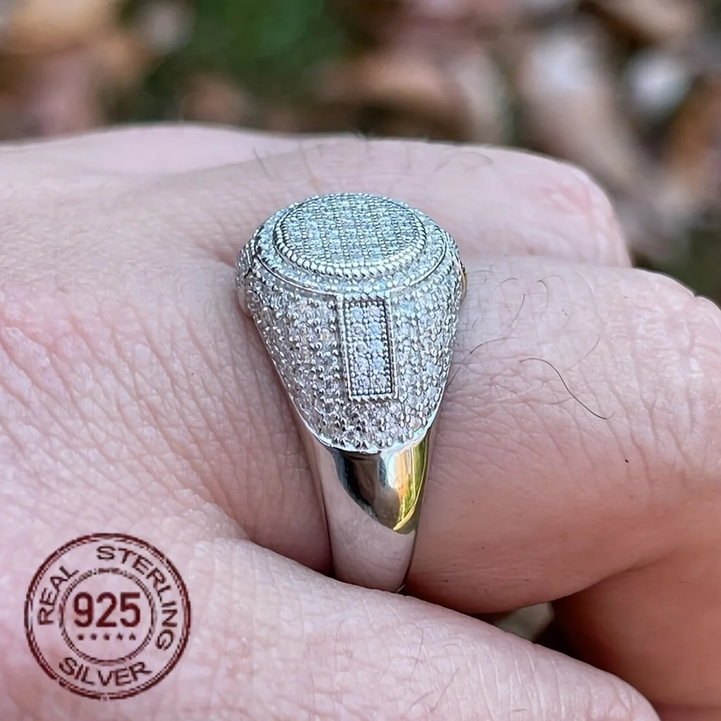 2025 Trendy Solid 925 Silver Iced Hip Hop Pinky Ring for Men – Round Cut Zircon