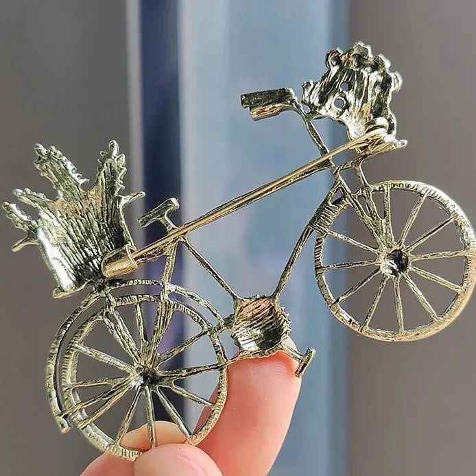 Vintage Women's Rhinestone Bicycle Brooch Cycling Pin Corsage Accessory