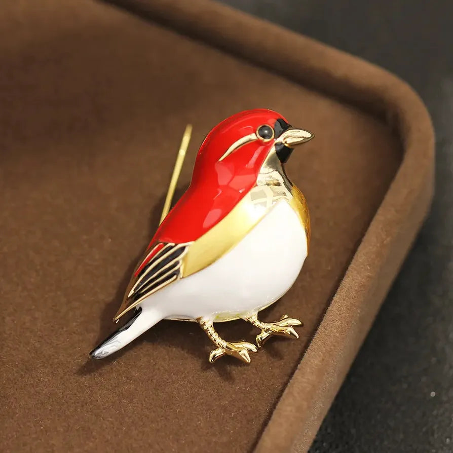 Classic Red Bird Brooch Pin Luxury Jewelry Gift for Men & Women
