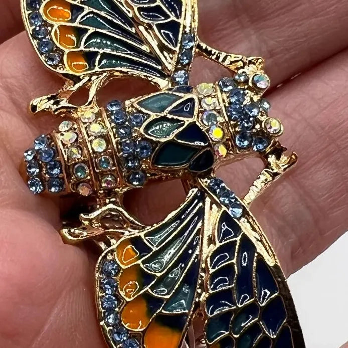 Gold Cicada Wing Brooch for Women Rhinestone Enamel Fashion Accessory