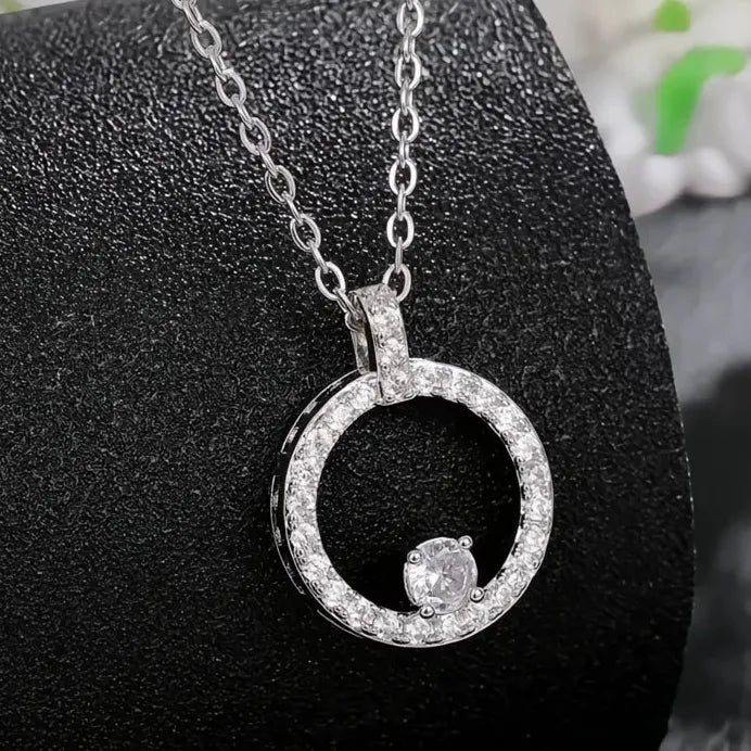 Modern Bridal Geometric Circle Pendant Necklace with White Cubic Zirconia