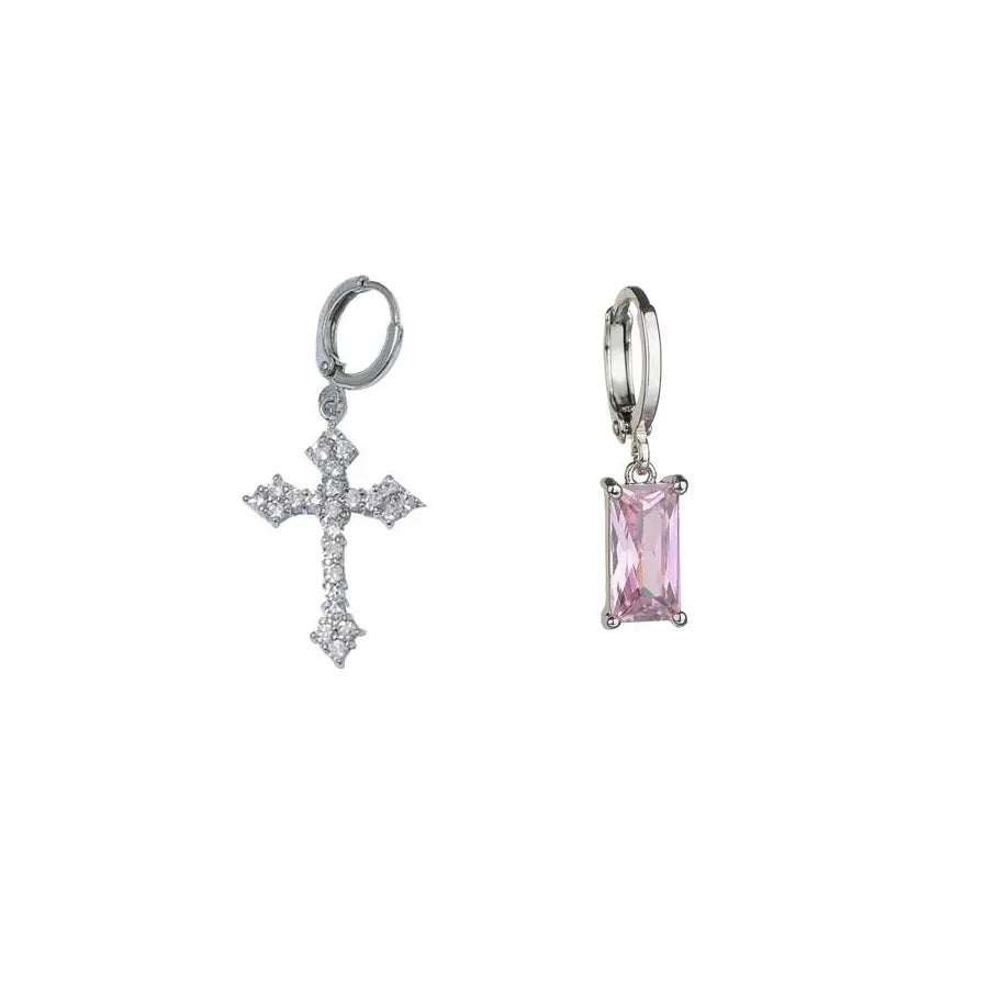 Rhinestone Cross Hoop Earrings Dangle Punk Grunge Jewelry for Women Men