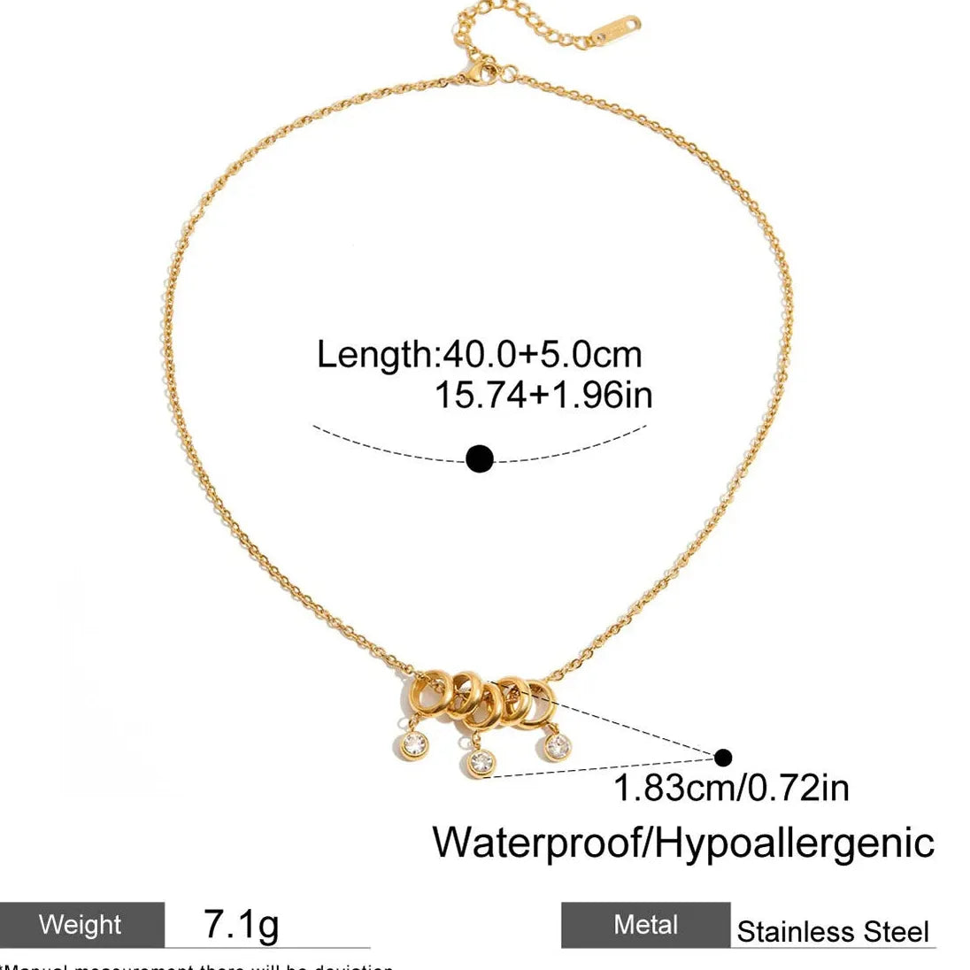 18k Gold Plated Stainless Steel CZ Multi Tiny Ring Necklace Choker 2026 Jewelry