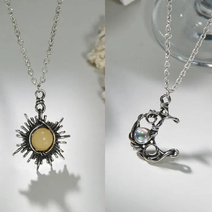 2Pcs Magnetic Couple Necklace Sun Moon Heart I Love You Gift Zinc Alloy
