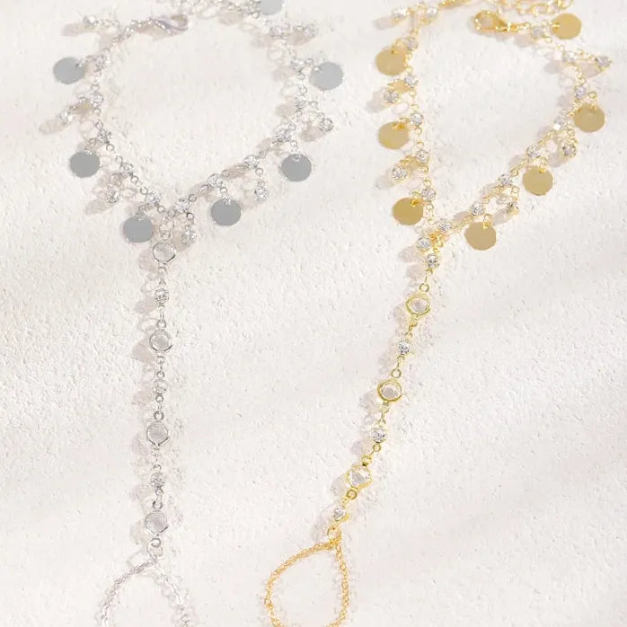 Crystal Tassel Finger Bracelet for Women Vintage Hand Chain Jewelry Gift