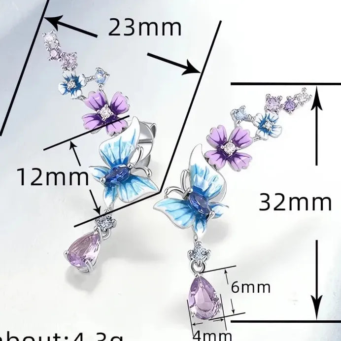 Butterfly Flower Drop Earrings with Sparkling Cubic Zirconia for Women