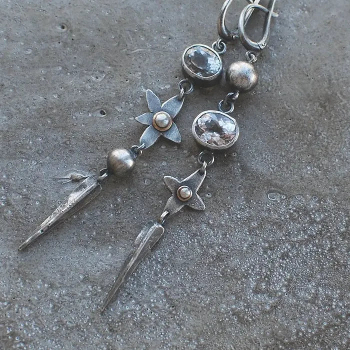 Vintage Silver Zinc Alloy Long Chain Tassel Star Shaped Drop Earrings Gift