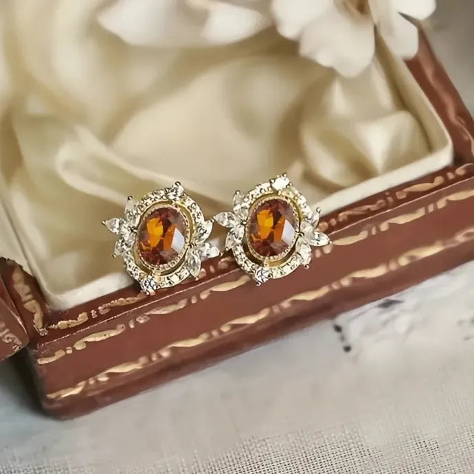 Gold Geometric Cubic Zirconia Stud Earrings Copper Alloy Luxury Wedding Jewelry