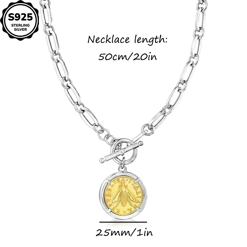 925 Silver 18K Gold Plated Bee Pendant Necklace Women Hoop Charm Gift Box