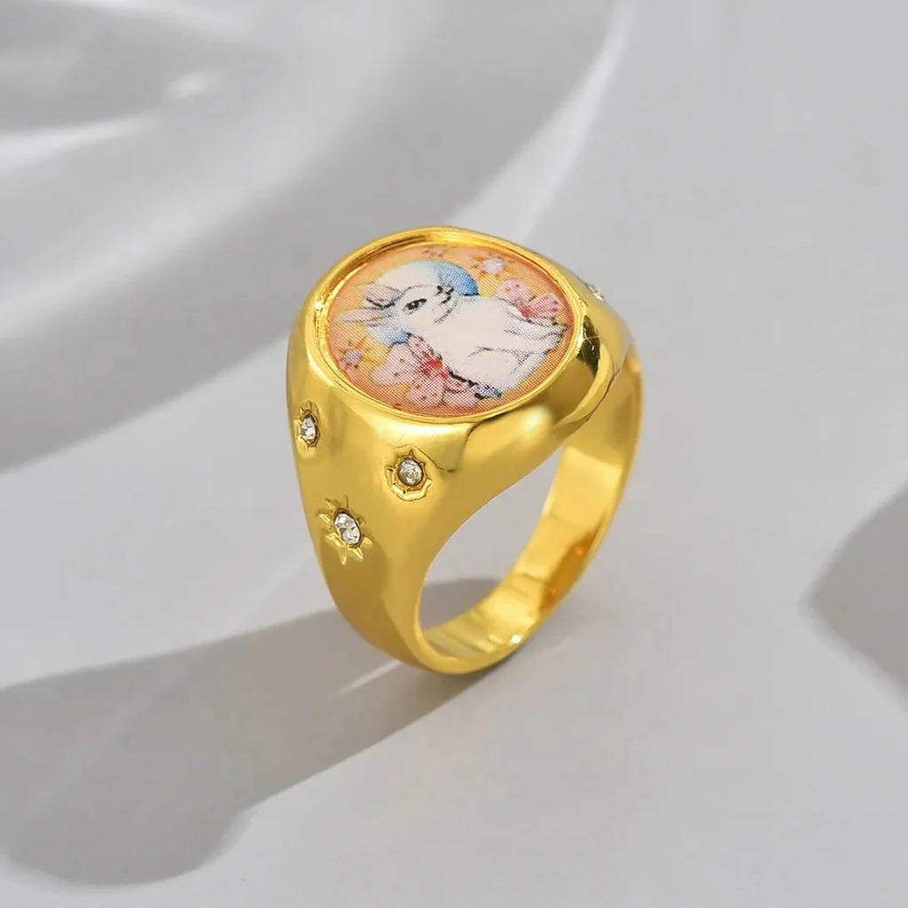 Golden Oval Geometry Zinc Alloy Ring for Women Jewelry Party Gift