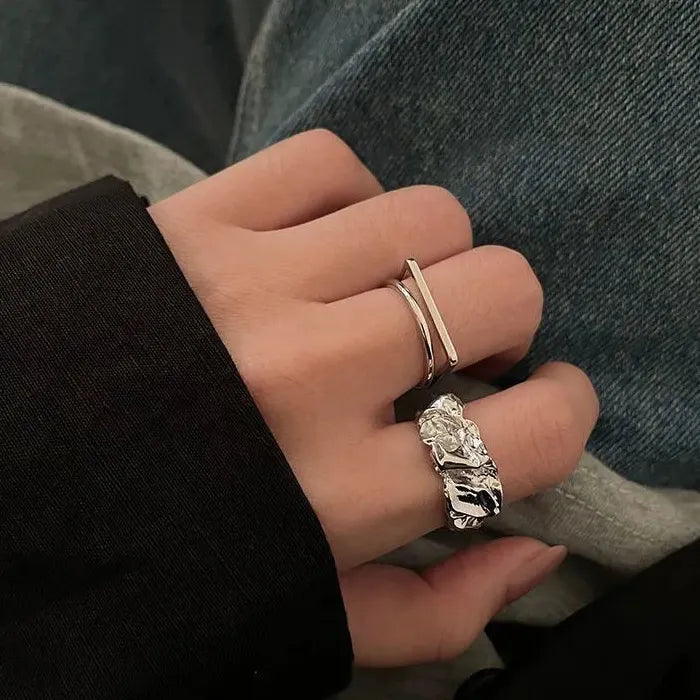 Adjustable Luxury Irregular Geometric Metal Ring Y2K Cocktail Gift for Women Men