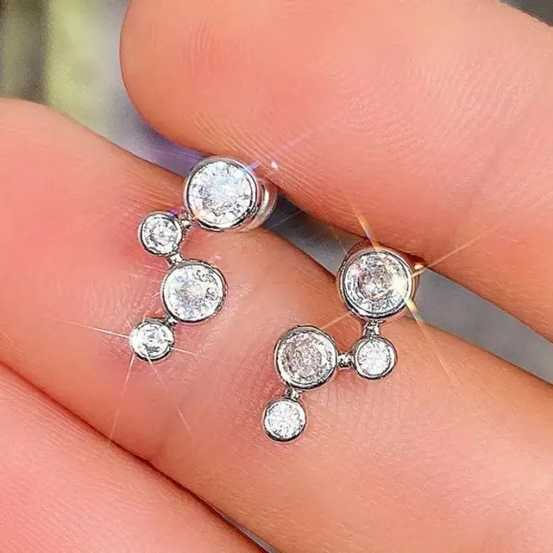 Silver Copper Crystal Cluster Spiral Ear Screen Cartilage Stud Earring