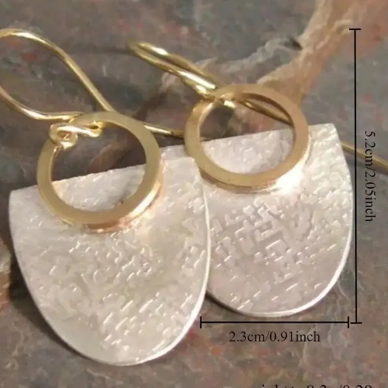 Copper Retro Metal Irregular Oval Round Hook Earrings Women’s Geometric Large Pendant