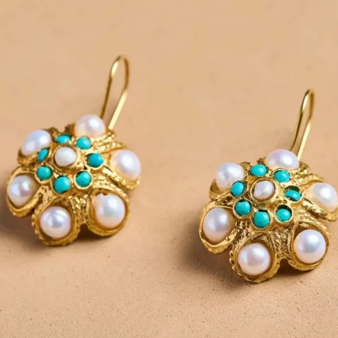Vintage Ethnic Style Imitation Pearl Drop Earrings Handmade Gold Color Jewelry Gift