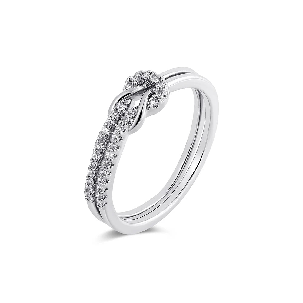 Gold Plated Vintage Flower Petal Hollow Ring Women Zircon Knot Bow Wedding Jewelry