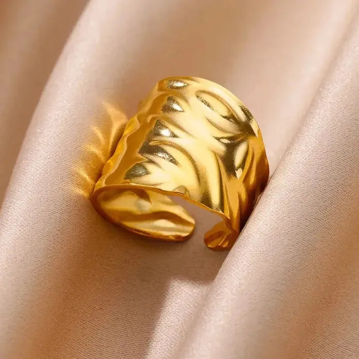 Stainless Steel Gold Irregular Geometric Wide Ring for Women Gift Jewelry Trendy