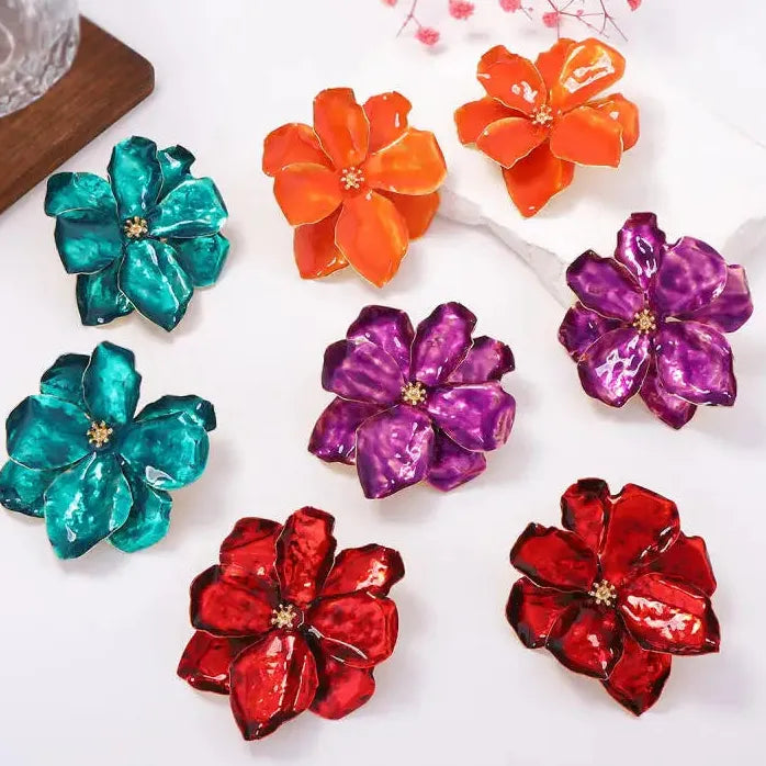 Vintage Plant Petal Drop Earrings for Women Colorful Fashion Jewelry