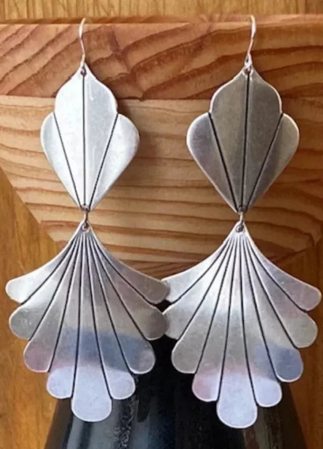 Vintage Zinc Alloy Metal Palm Leaf Drop Earrings for Women Jewelry