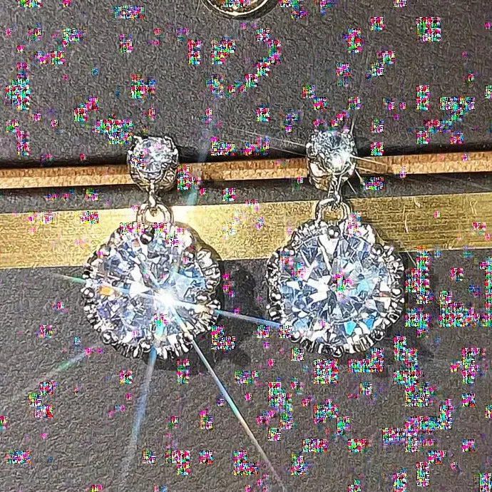 Dainty Round CZ Geometric Copper Alloy Drop Earrings for Women Daily Wear