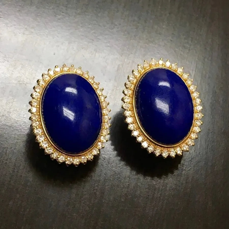Blue Gemstone Drop Earrings Gold Metal French Court Style Women's Jewelry Gift
