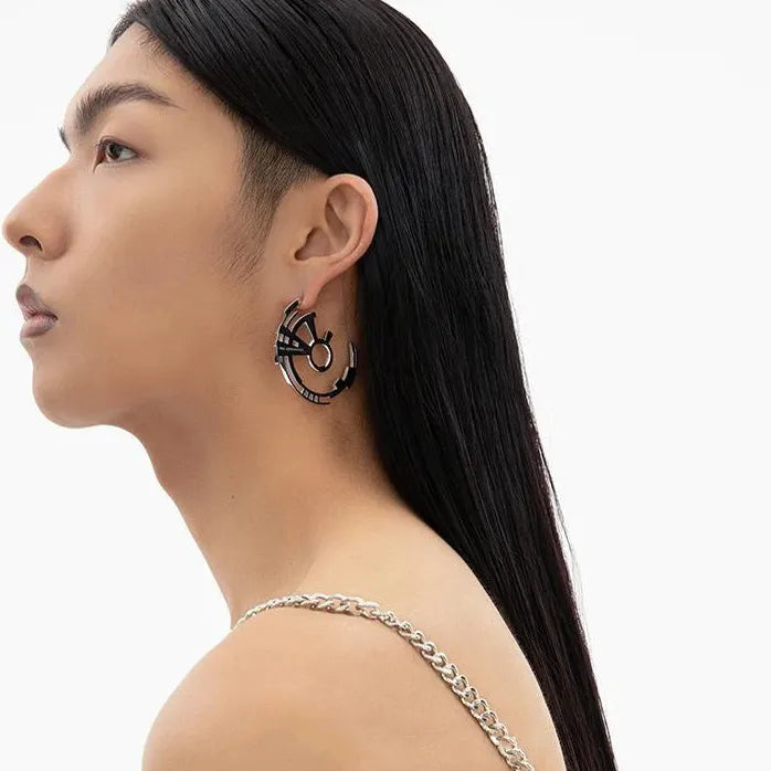 Copper Cyberpunk Hoop Earrings Unisex Gear Ear Loops Jewelry Gifts Party Style