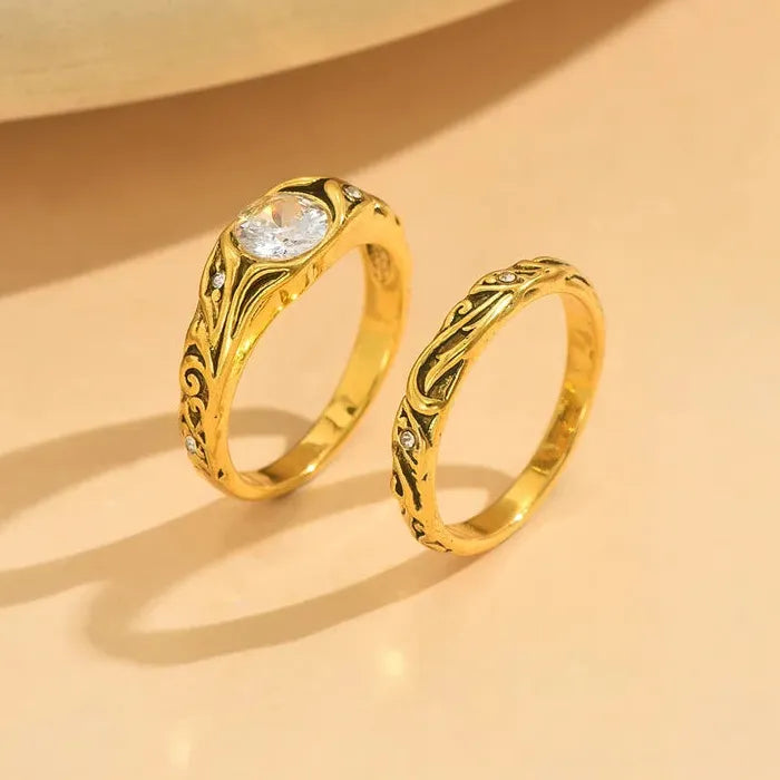 Retro Gold Bohemian Ethnic Cubic Zirconia Ring Set Zinc Alloy Women’s Fashion Jewelry