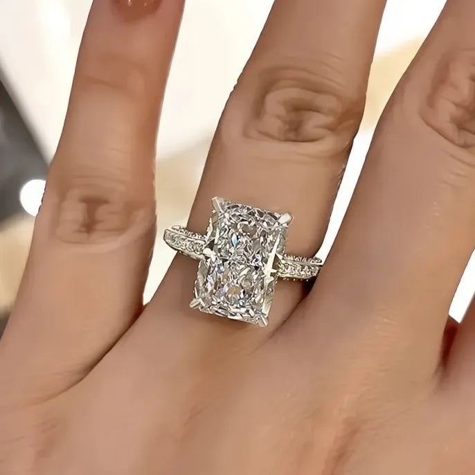 Rectangle Cut Cubic Zirconia Brass Ring for Women Wedding Engagement Band