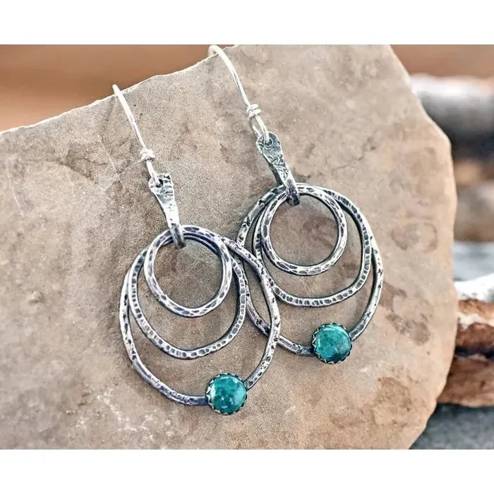Bohemian Turquoise Stone Tassel Earrings for Women Ethnic Geometric Drop Jewelry
