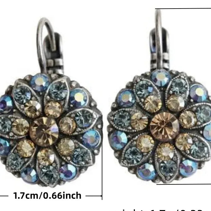 Vintage Rhinestone Pearl Drop Round Flower Earrings Women Bohemian Jewelry Gifts