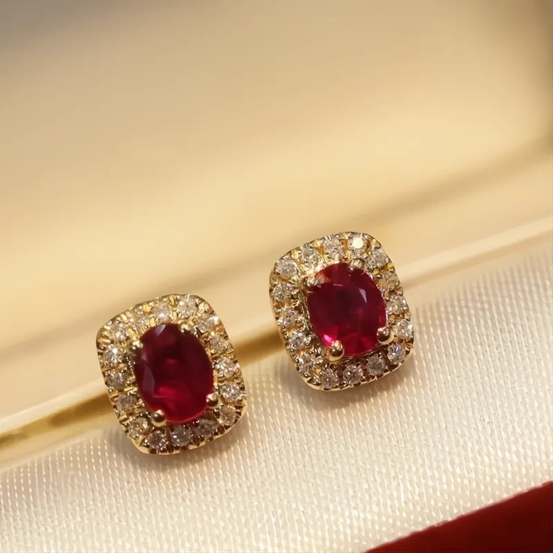 Fashion Red Cubic Zirconia Stud Earrings Gold Color Wedding Ear Accessories for Women