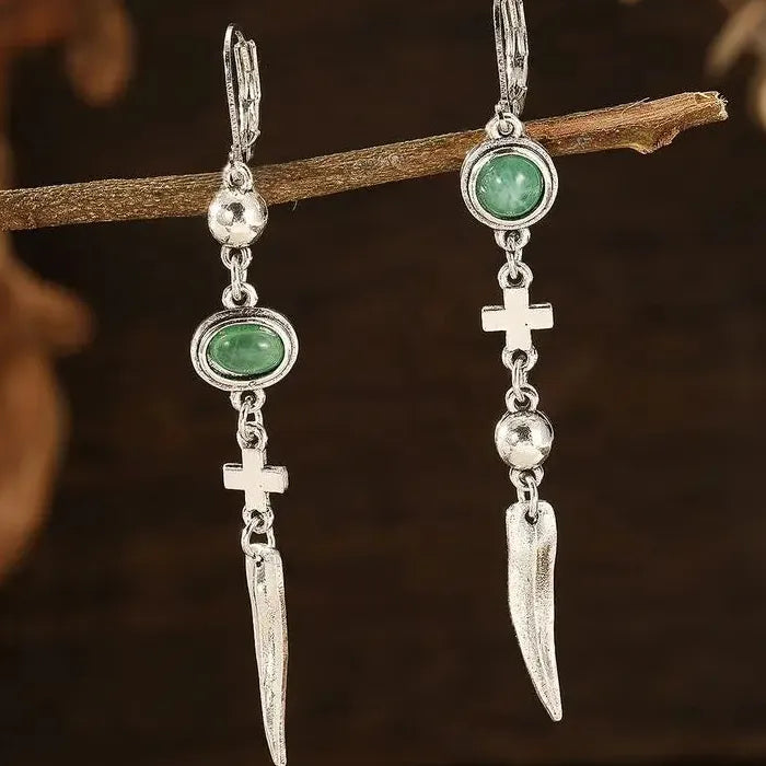 Vintage Silver Zinc Alloy Long Chain Tassel Star Shaped Drop Earrings Gift