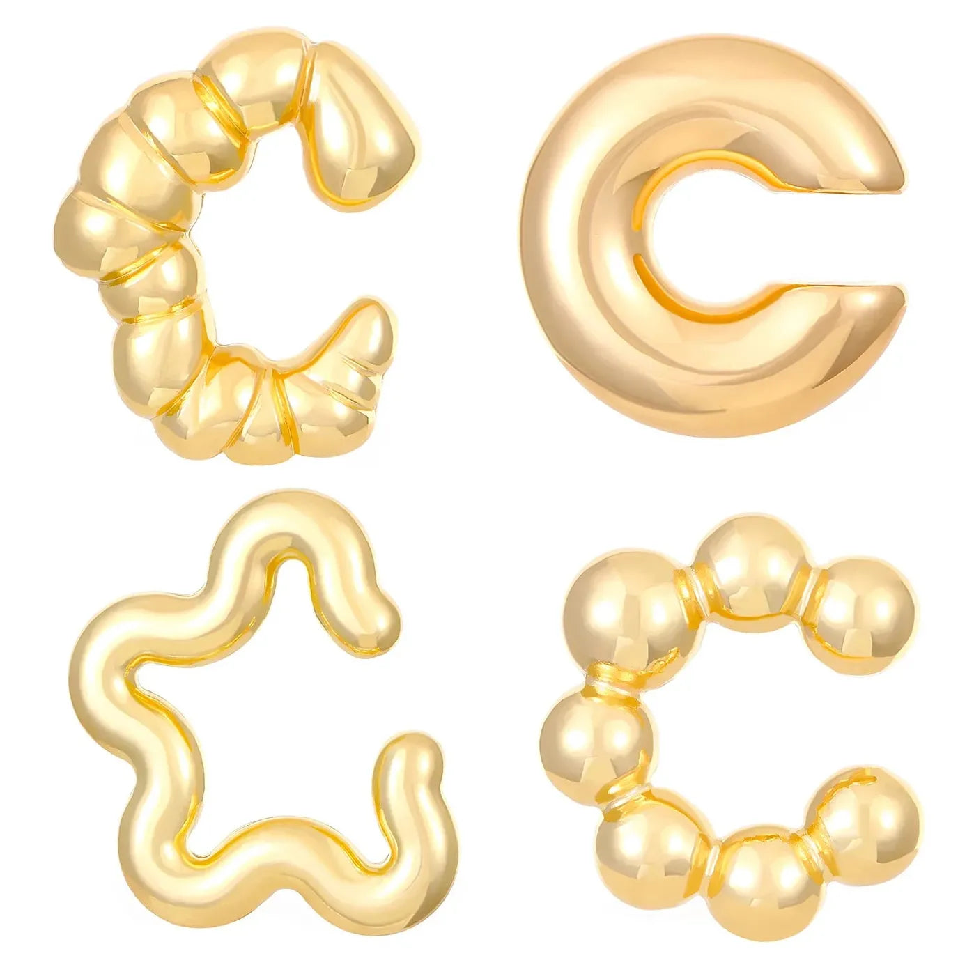 4Pc Vintage Geometric Clip Earrings Women Trendy C Shape Ear Cuff Jewelry