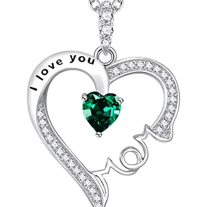 Mother's Day Copper Alloy Necklace with Green Cubic Zirconia Letter Pendant Gift