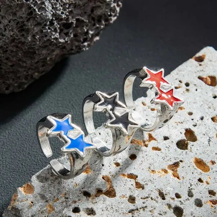 Adjustable Vintage Black Drip Pentagram Star Ring for Men Women Fashion Jewelry