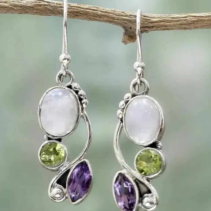 Boho Vintage Moonstone Drop Earrings Zinc Alloy Dangle for Women Gift