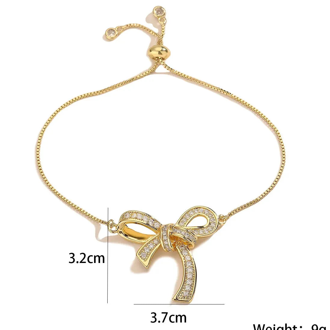 Adjustable Stainless Steel CZ Zircon Bowknot Bracelet for Women Girls Gift Jewelry