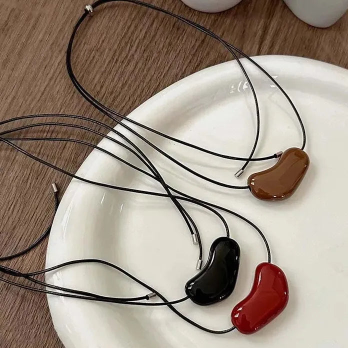 Red Heart Pendant Necklace for Women Adjustable Black Rope Jewelry Gift