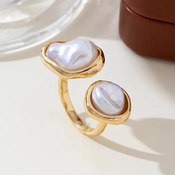 Adjustable Luxury Baroque Pearl Open Ring for Women Elegant Jewelry Gift
