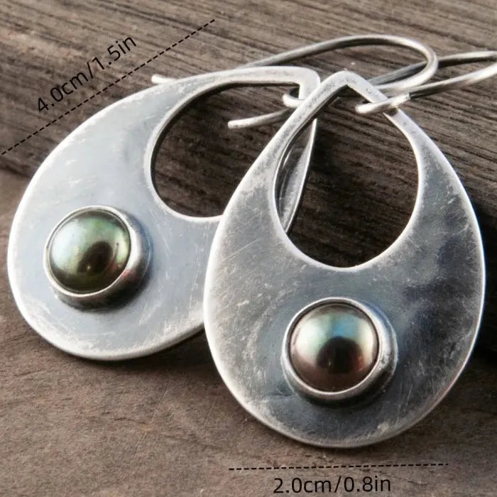 Bohemian Dark Green Resin Inlaid Drop Earrings Women’s Retro Geometric Wedding Jewelry