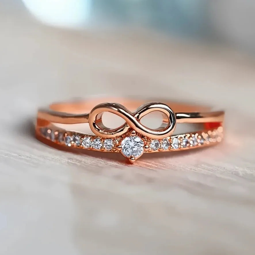 Chic Bow Shape Infinity Sign Cubic Zirconia Ring for Women Fashion Party Jewelry