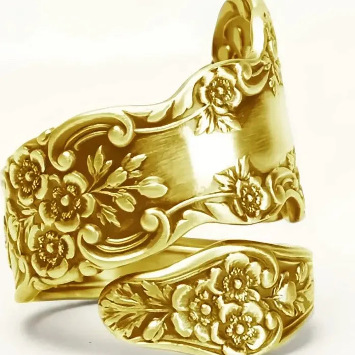 Vintage Zinc Alloy Women's Midi Ring Engraved Flower Pattern Retro Jewelry