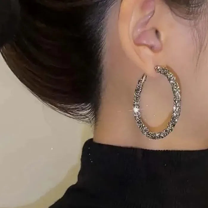 Black Rhinestone Hoop Earrings for Women Elegant Fashion Jewelry