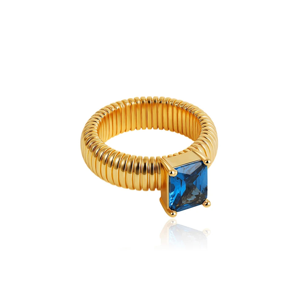 18K Gold Plated Stainless Steel CZ Geometric Twist Chunky Wedding Ring