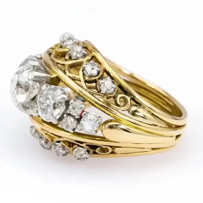 Women’s Geometric CZ Wedding Ring Gold Color Brass Luxury Jewelry