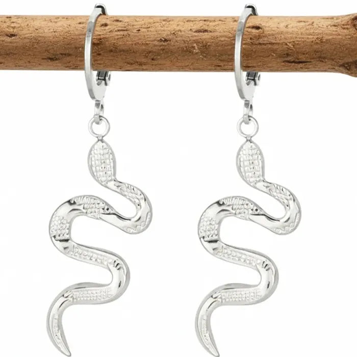 Stainless Steel Snake Drop Earrings Retro Animal Dangle Jewelry for Men Women