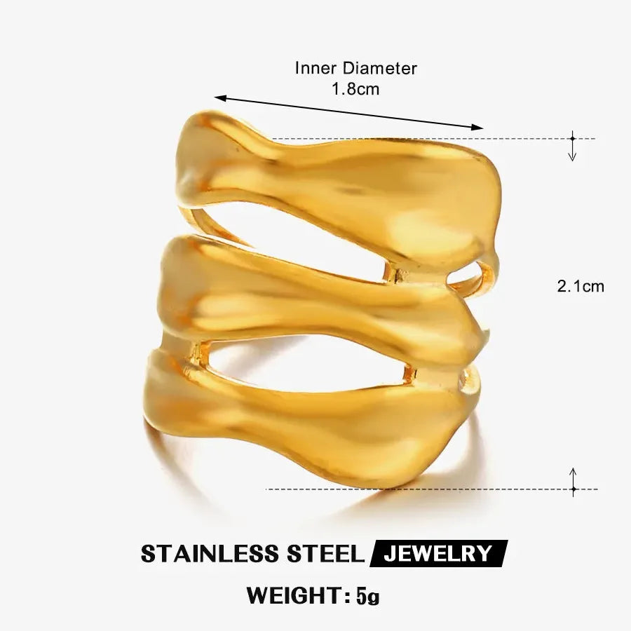 Vintage Stainless Steel Double-Layer Hollow Open Rings for Women, Hypoallergenic Jewelry