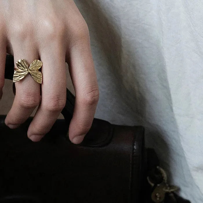 Personalized Copper Butterfly Open Ring Vintage Geometric Jewelry Gift Women