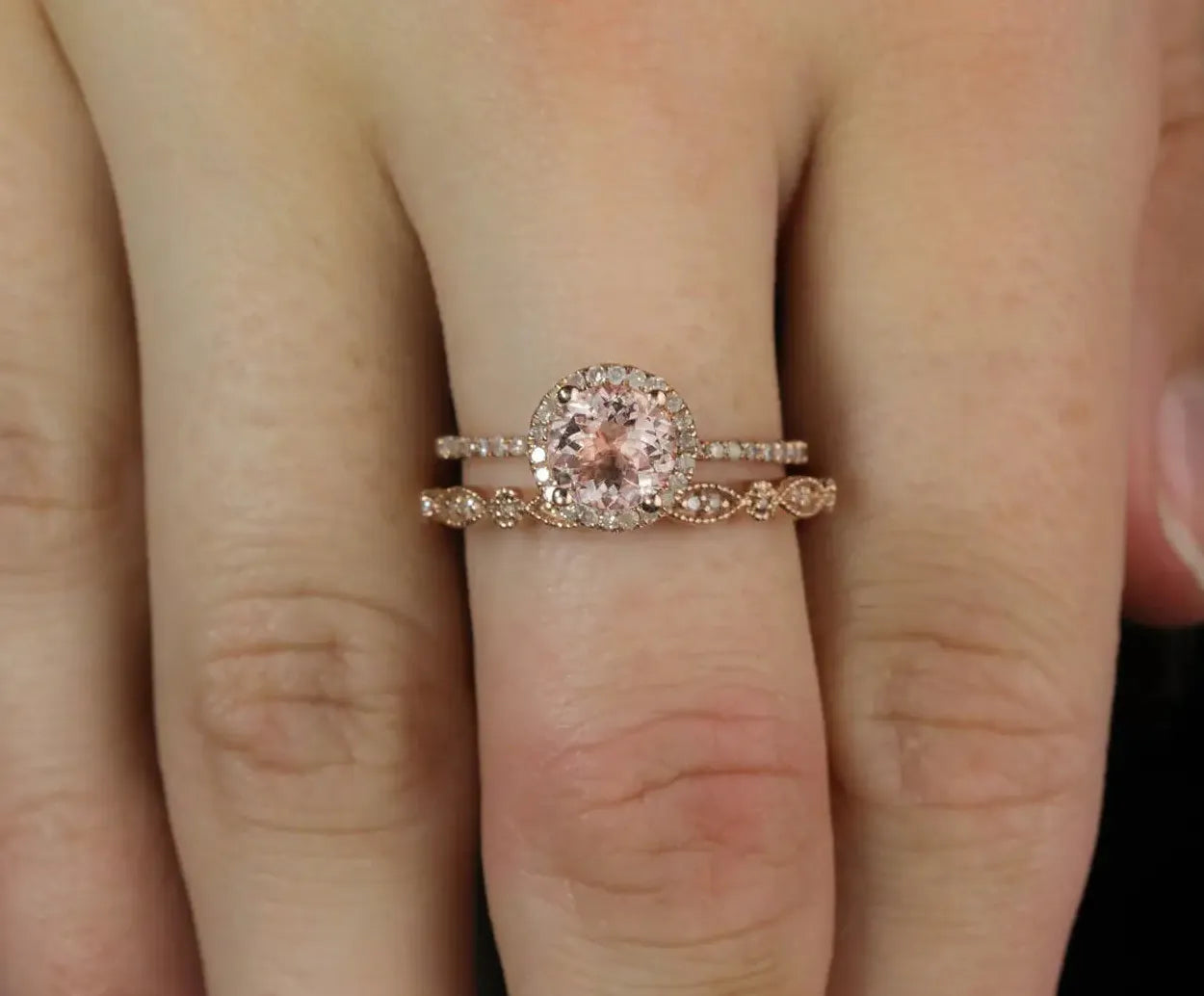 AAA Zircon Stone Micro Paved Rose Gold Bridal Engagement Ring Sets for Women